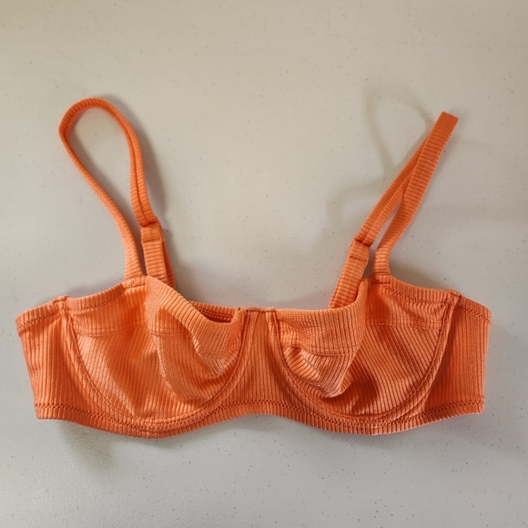Aerie Shine Ribbed Orange Underwire Bikini Swim Swimsuit Top Size 36C New Beach - Picture 3 of 6